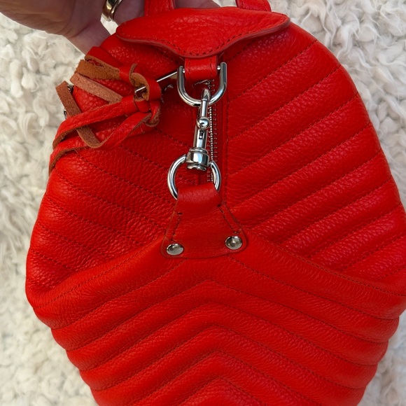 Rebecca Minkoff Small Julian Chevron Leather Backpack Orange Fringe - Picture 7 of 9